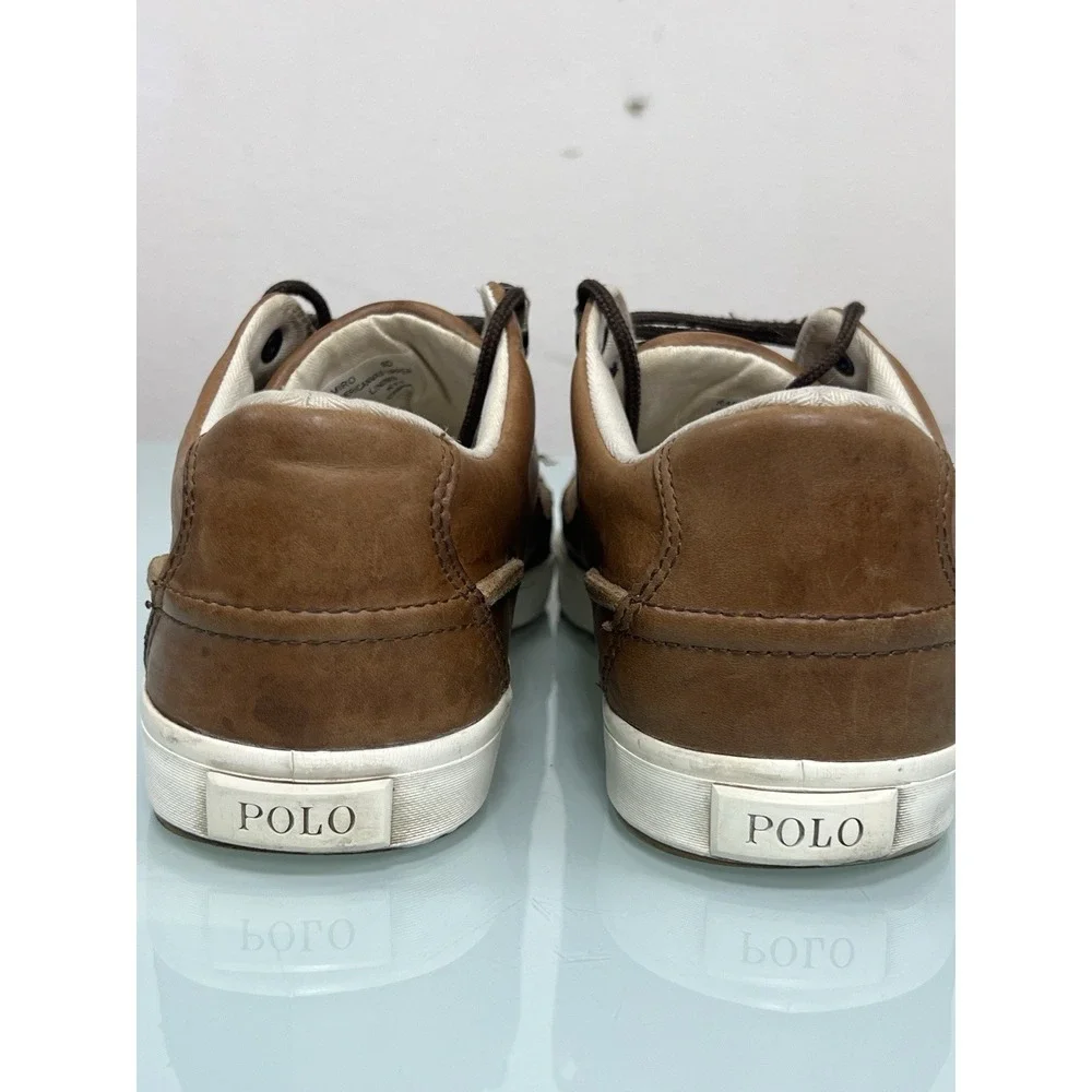 Polo Ralph‎ Lauren Ramiro Men's 9 Brown Leather Canvas Boat Shoes Casual